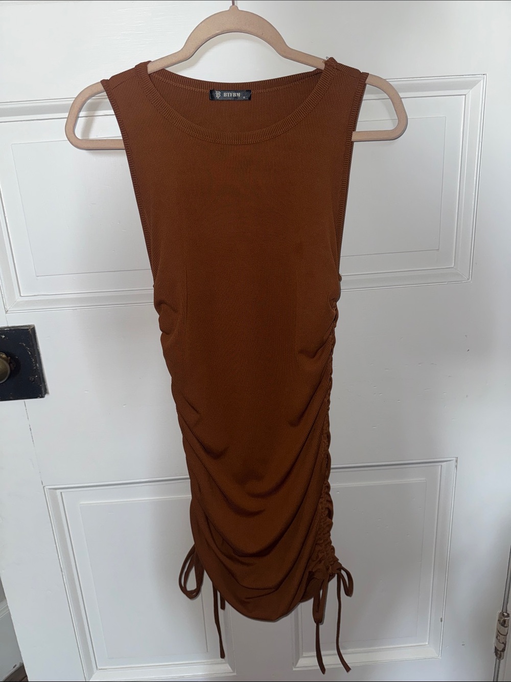 BTBEM Ribbed Tank Dress in Rust